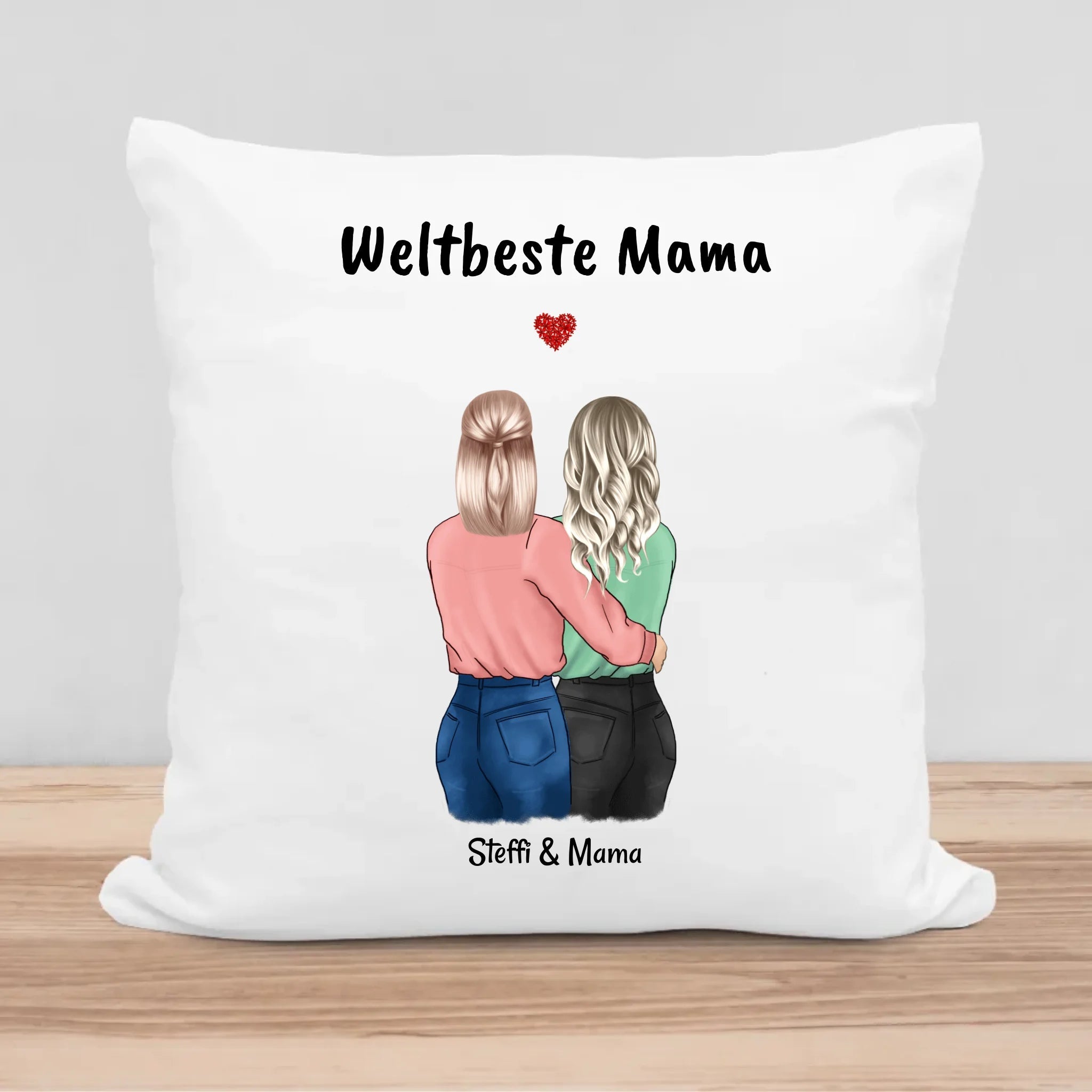 Personalisiertes Kissen Geschenk Mutter Tochter Illustration - Cantty