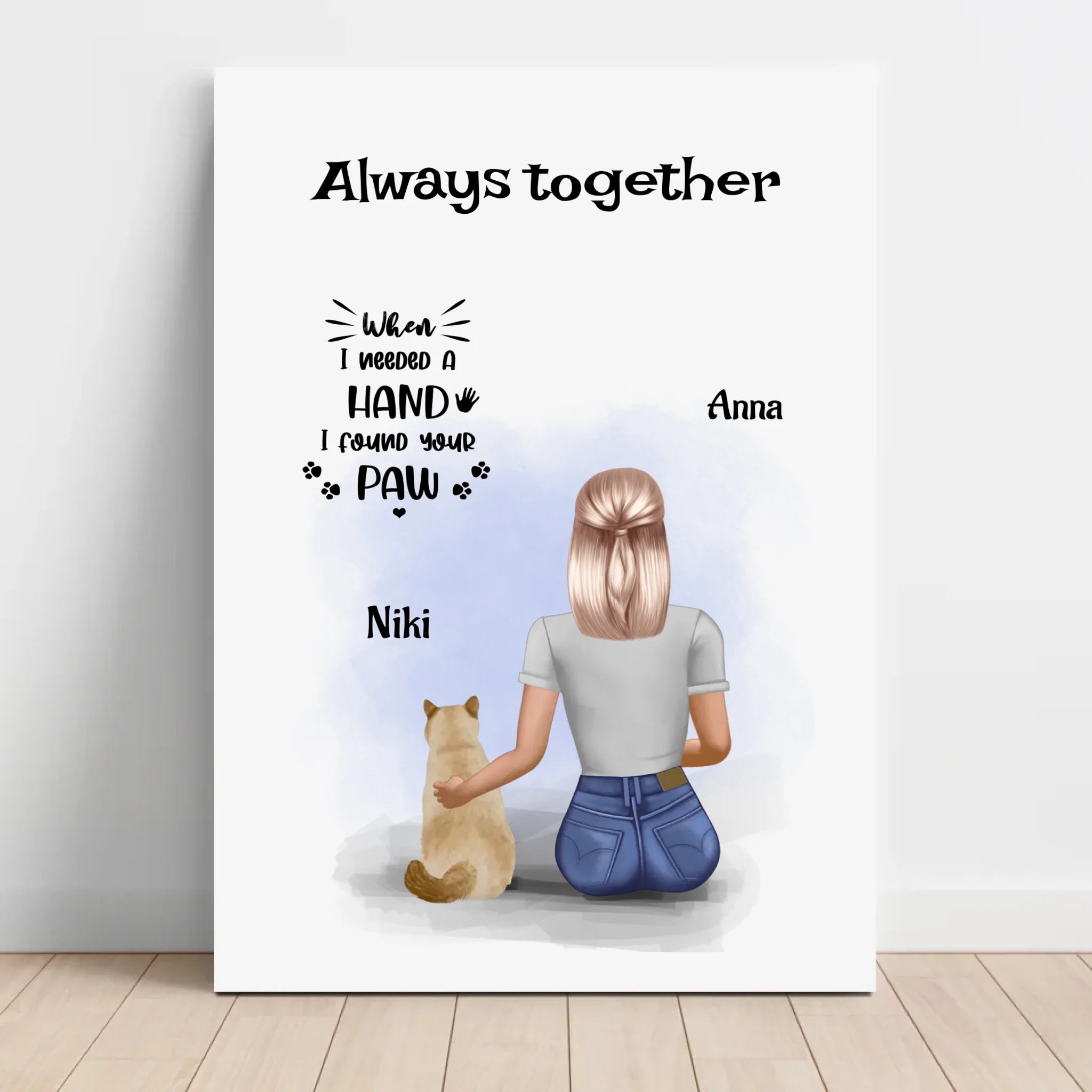 Personalisiertes Leinwandbild Geschenk Katze und Frau - Cantty