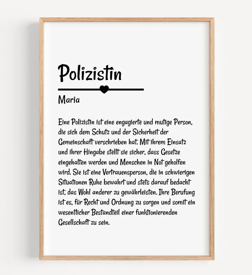 Polizistin Definition Poster Geschenk personalisiert - Cantty