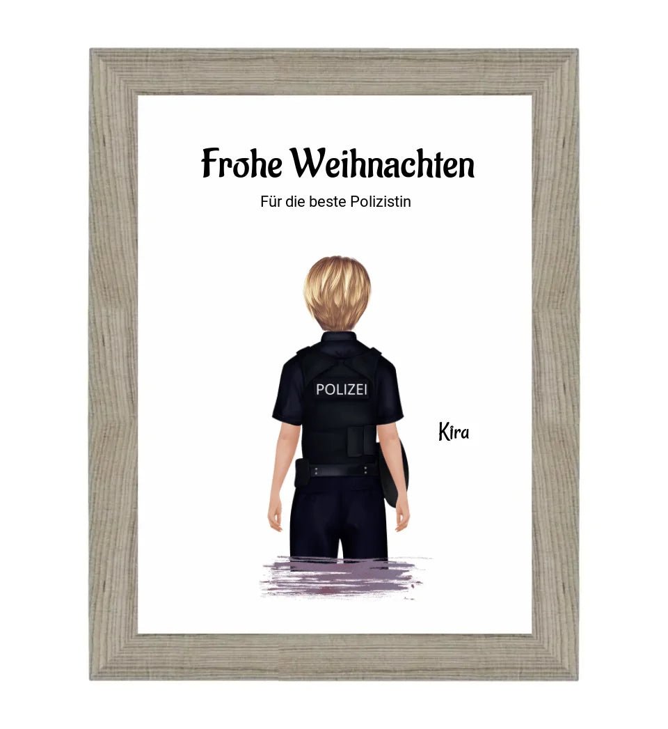 Polizistin Weihnachtsgeschenk Bild personalisiert - Cantty