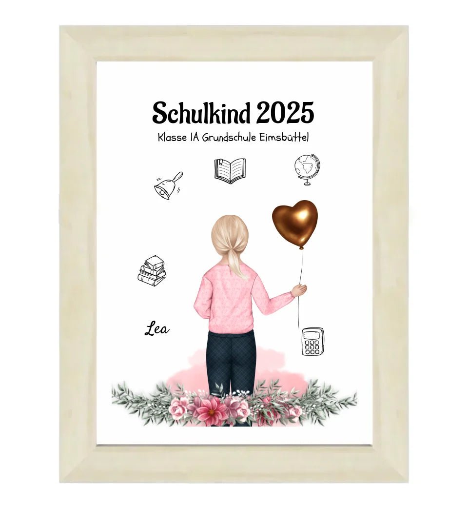 Schulanfänger Mädchen Geschenk Bild personalisiert 1 Klasse - Cantty