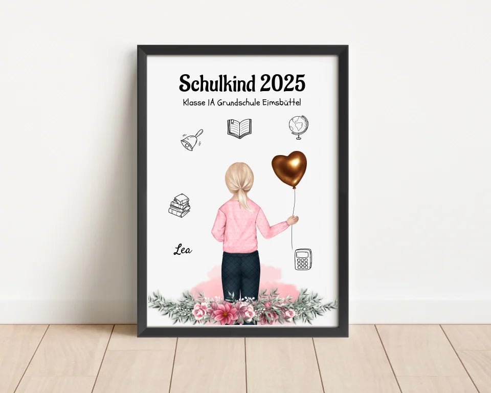 Schulanfänger Mädchen Geschenk Bild personalisiert 1 Klasse - Cantty