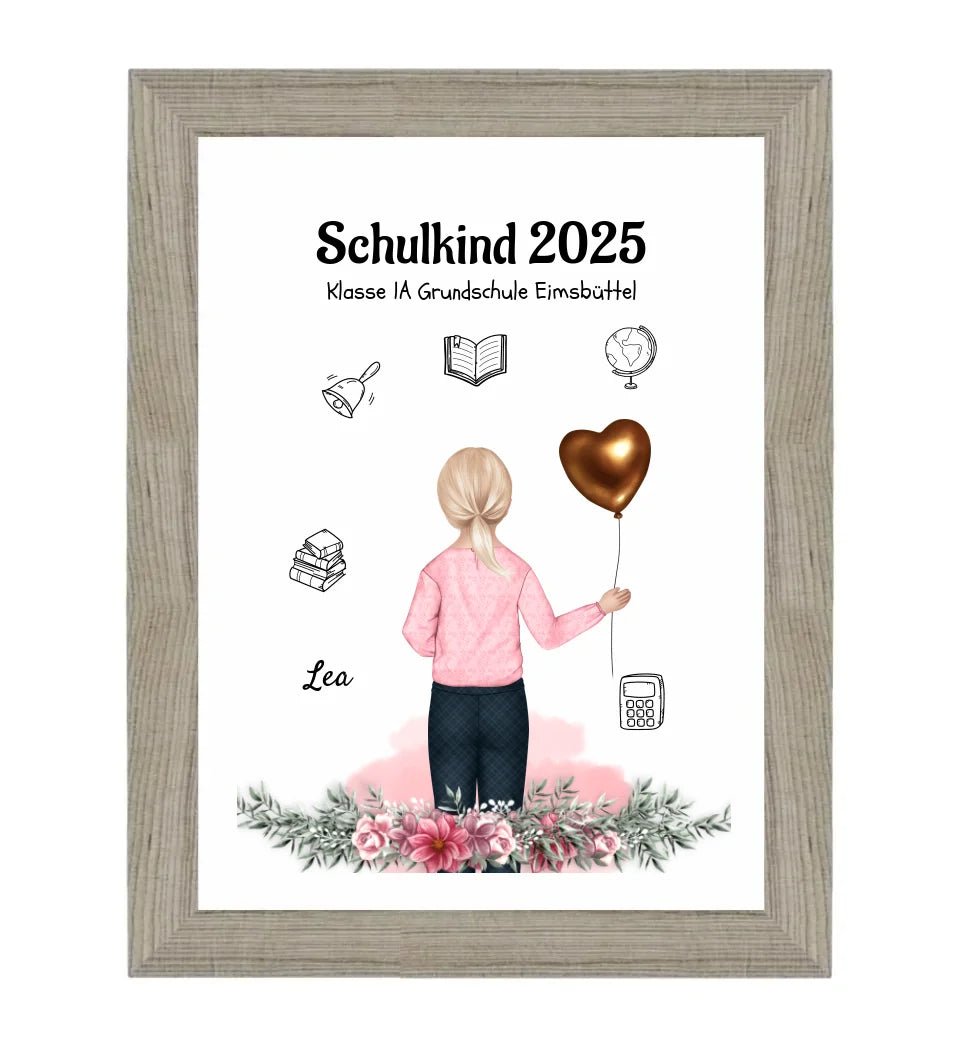 Schulanfänger Mädchen Geschenk Bild personalisiert 1 Klasse - Cantty