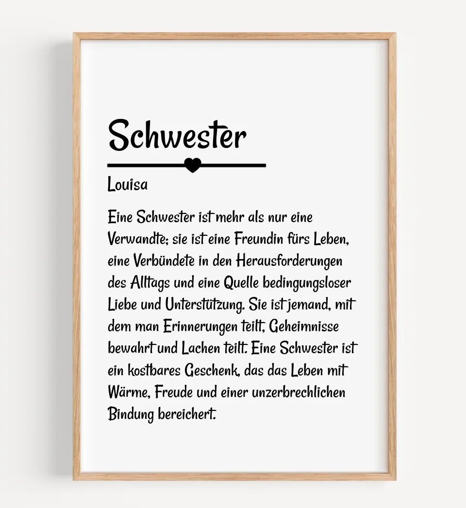 Schwester Definition geschenk Poster personalisiert - Cantty