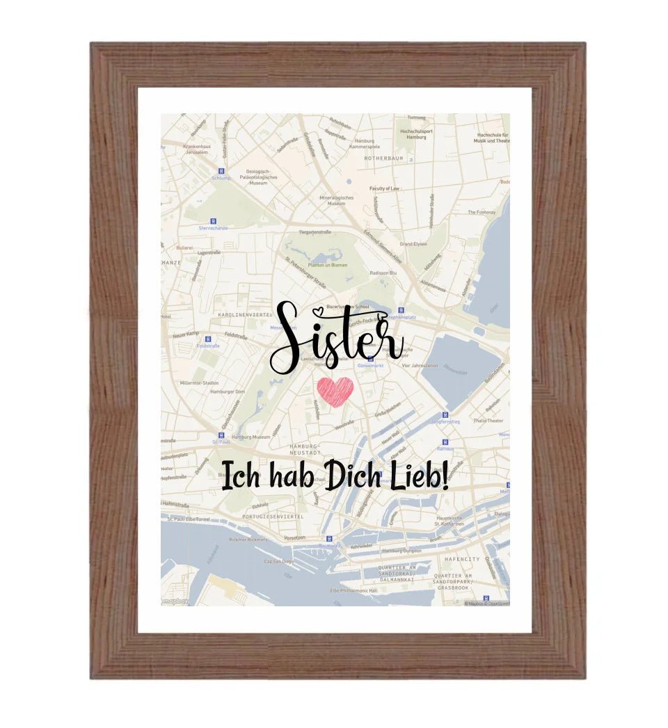 Schwester Poster Stadtkarte Geschenk personalisiert - Cantty