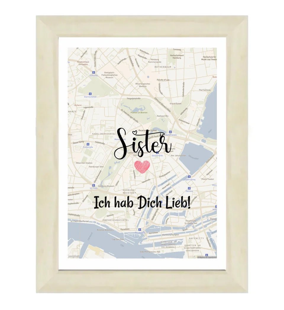 Schwester Poster Stadtkarte Geschenk personalisiert - Cantty