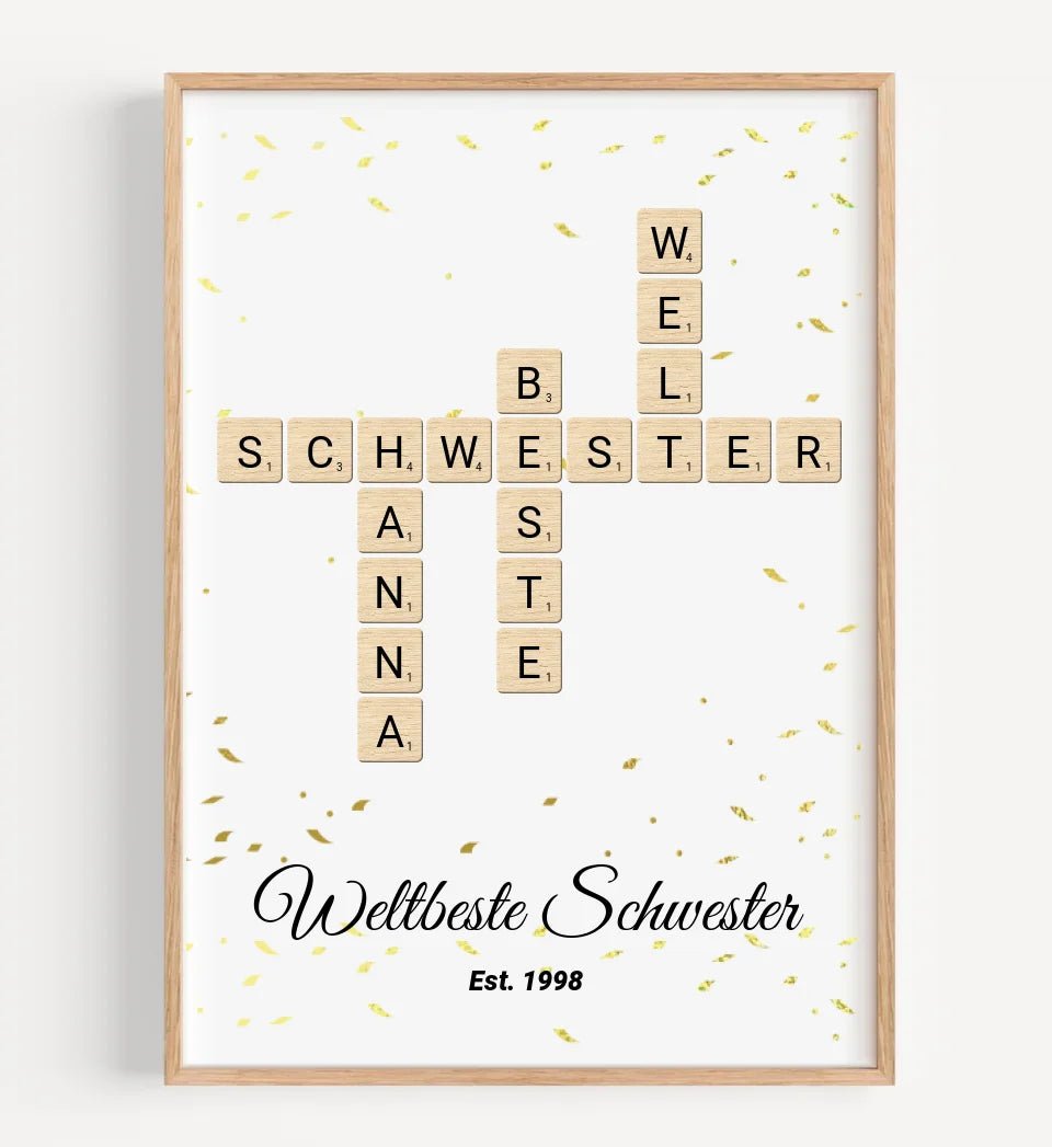 Schwester Weihnachtsgeschenk Scrabble Wort Poster personalisierbar - Cantty