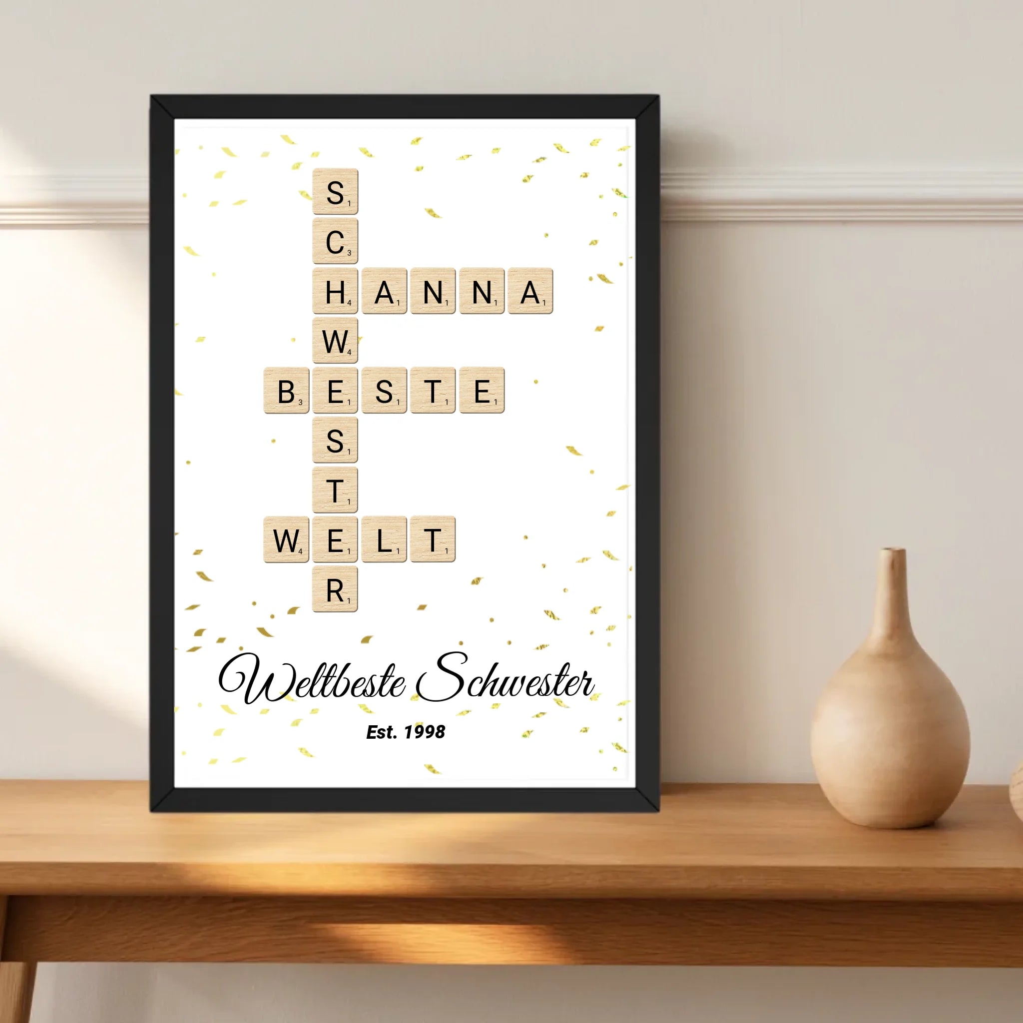 Schwester Weihnachtsgeschenk Scrabble Wort Poster personalisierbar - Cantty