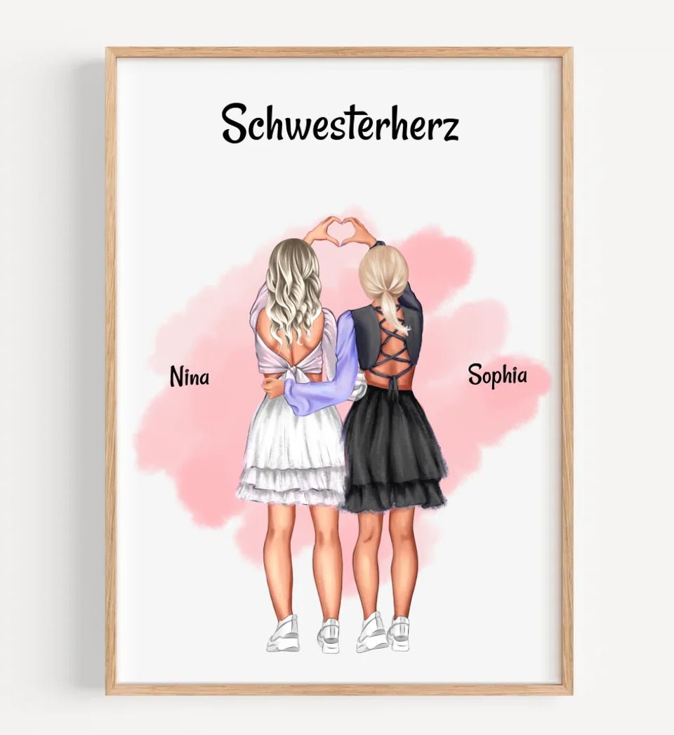 Schwestern Bild Geschenk personalisiert, 2 Mädchen Poster - Cantty