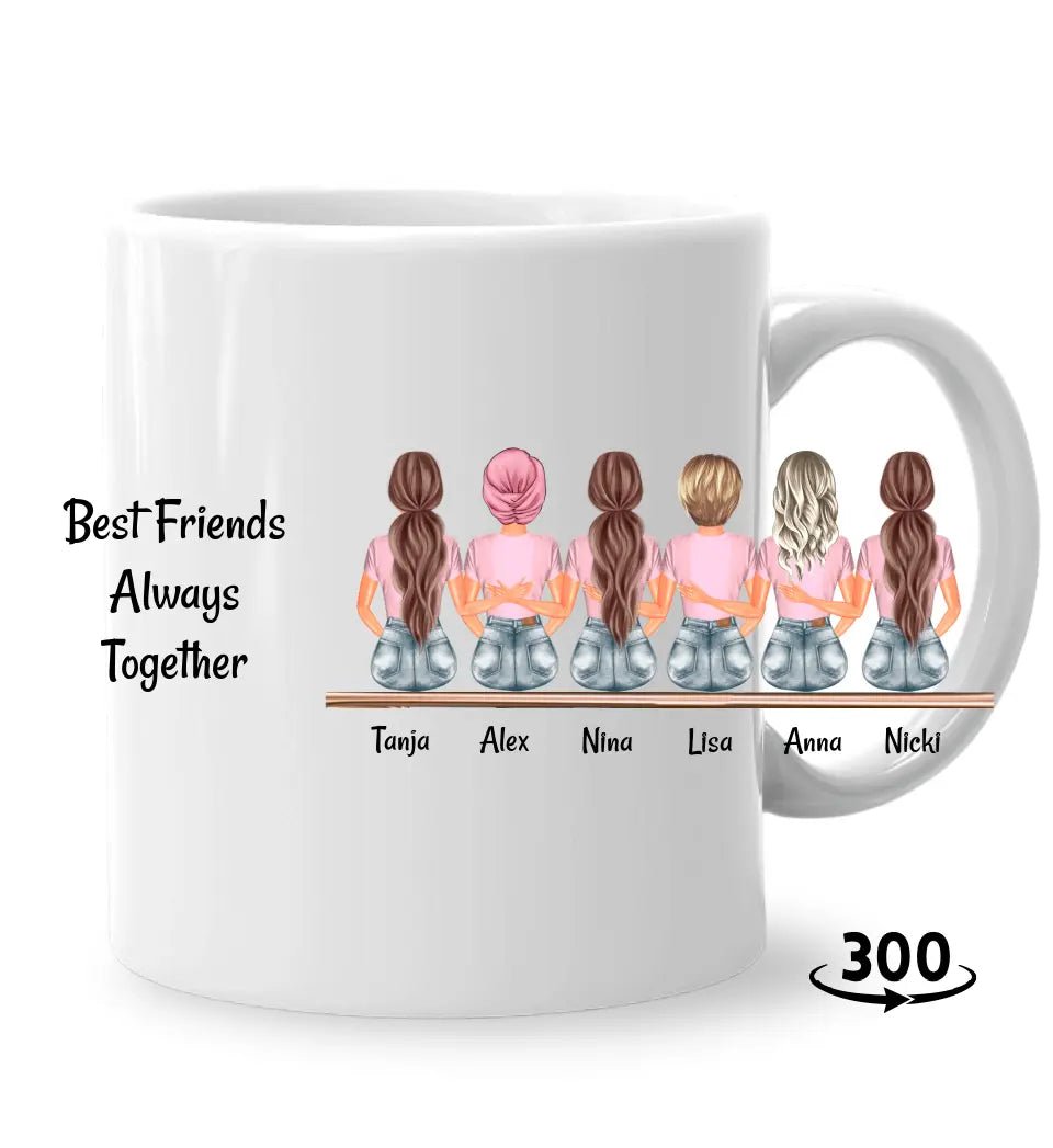 Tasse Geschenk 6 Freundinnen mit Namen und Spruch - Cantty