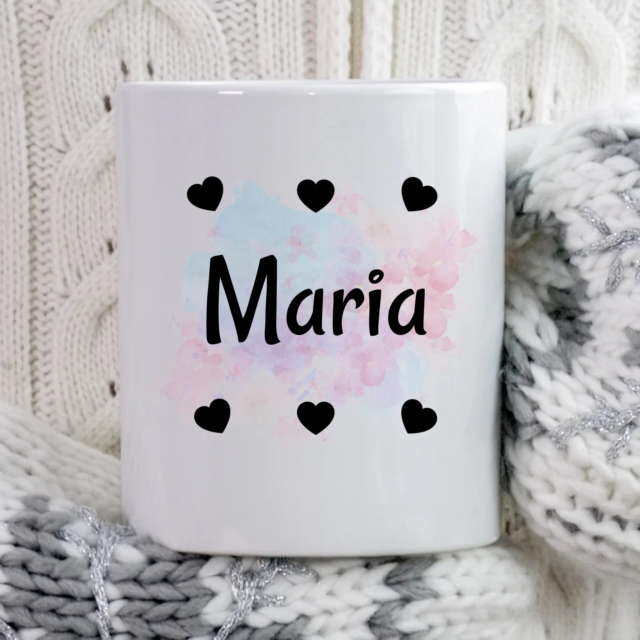 Tasse mit Name und Herzen für Mädchen personalisiert - Cantty