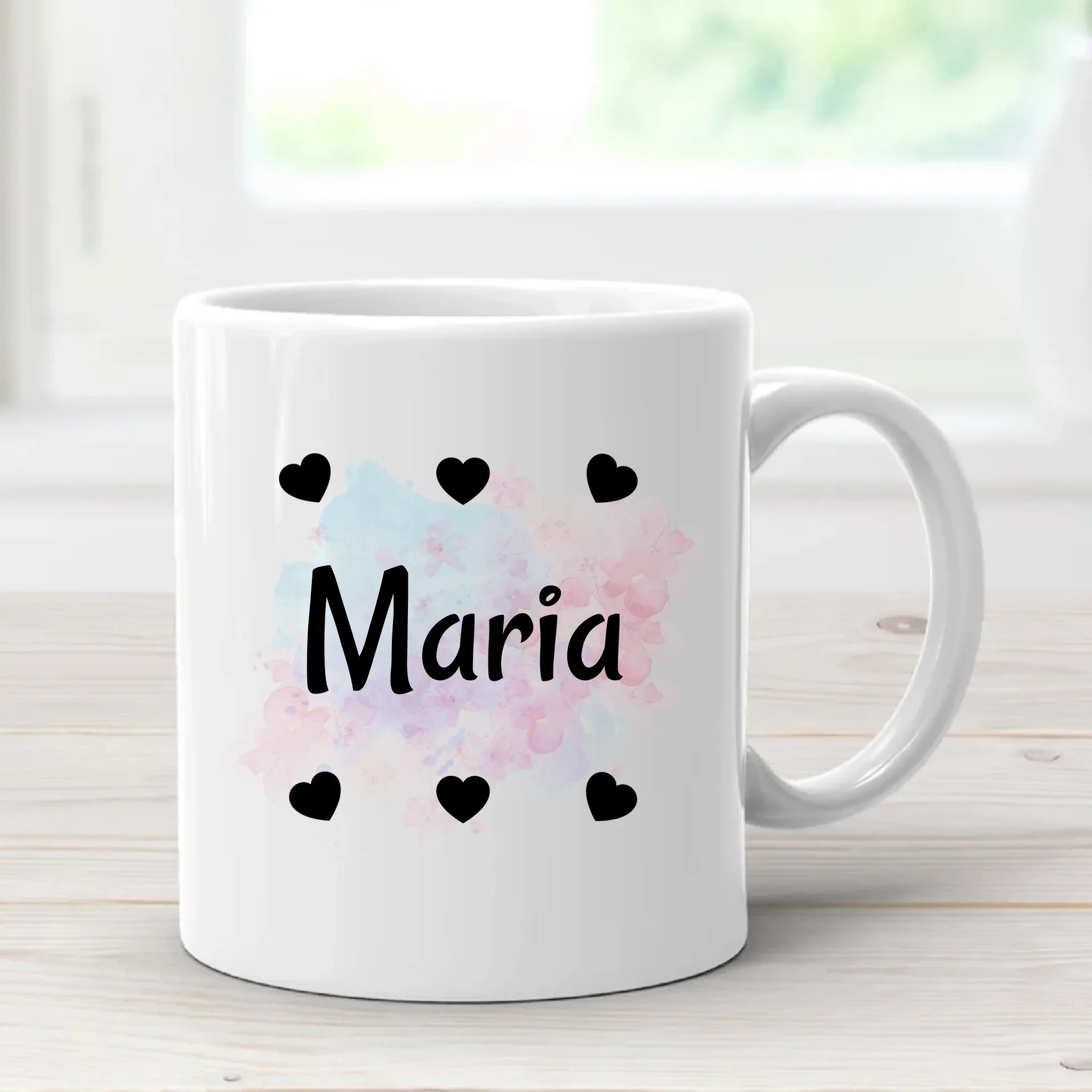 Tasse mit Name und Herzen für Mädchen personalisiert - Cantty