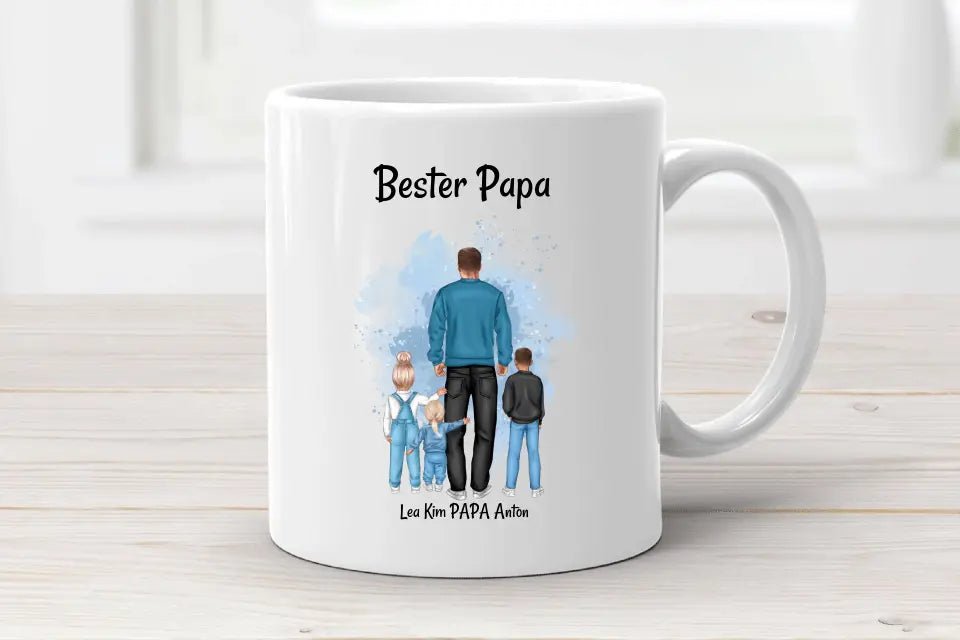 Vatertagsgeschenk Papa & bis 3 Kinder Tasse personalisiert, Geschenk zum Vatertag für besten Papa von Kinder - Cantty