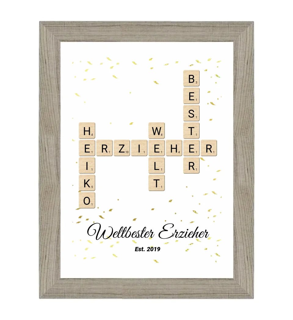 Weihnachtsgeschenk für Erzieher Scrabble Wort Poster personalisierbar - Cantty