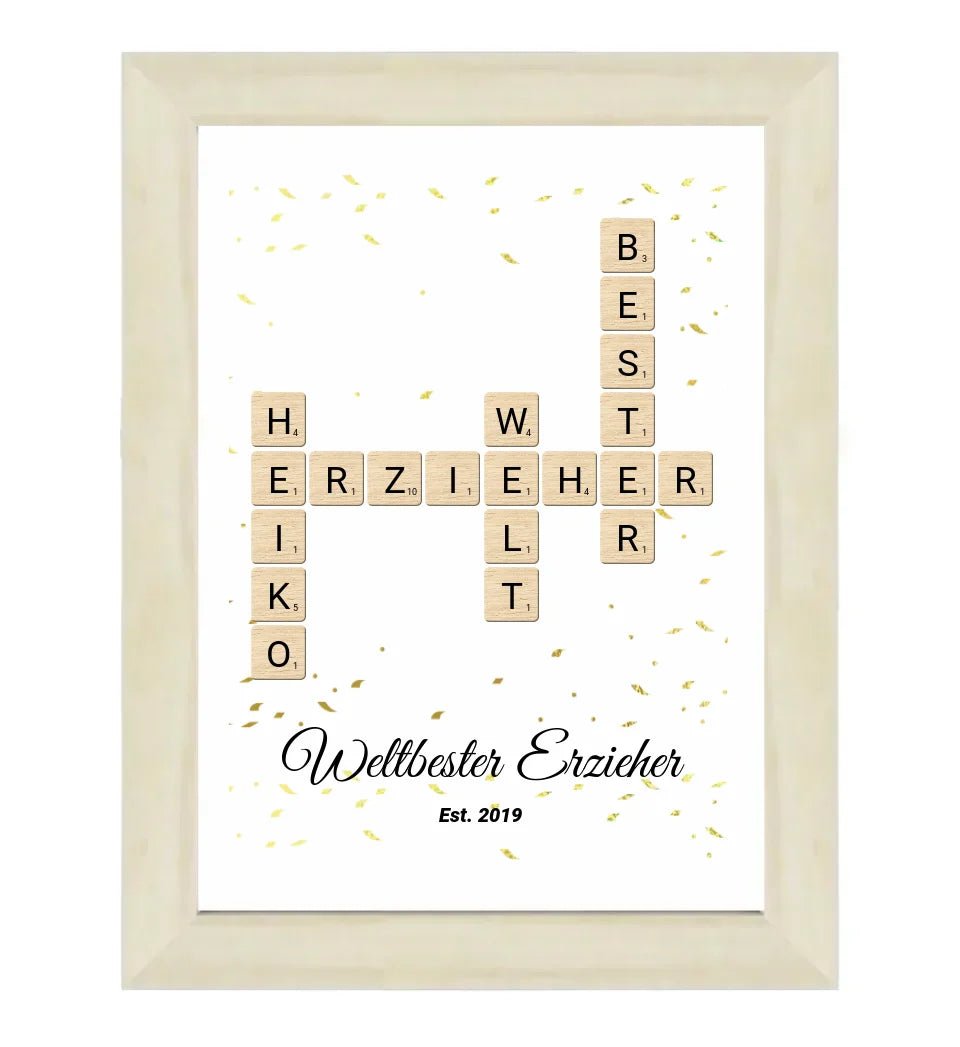 Weihnachtsgeschenk für Erzieher Scrabble Wort Poster personalisierbar - Cantty