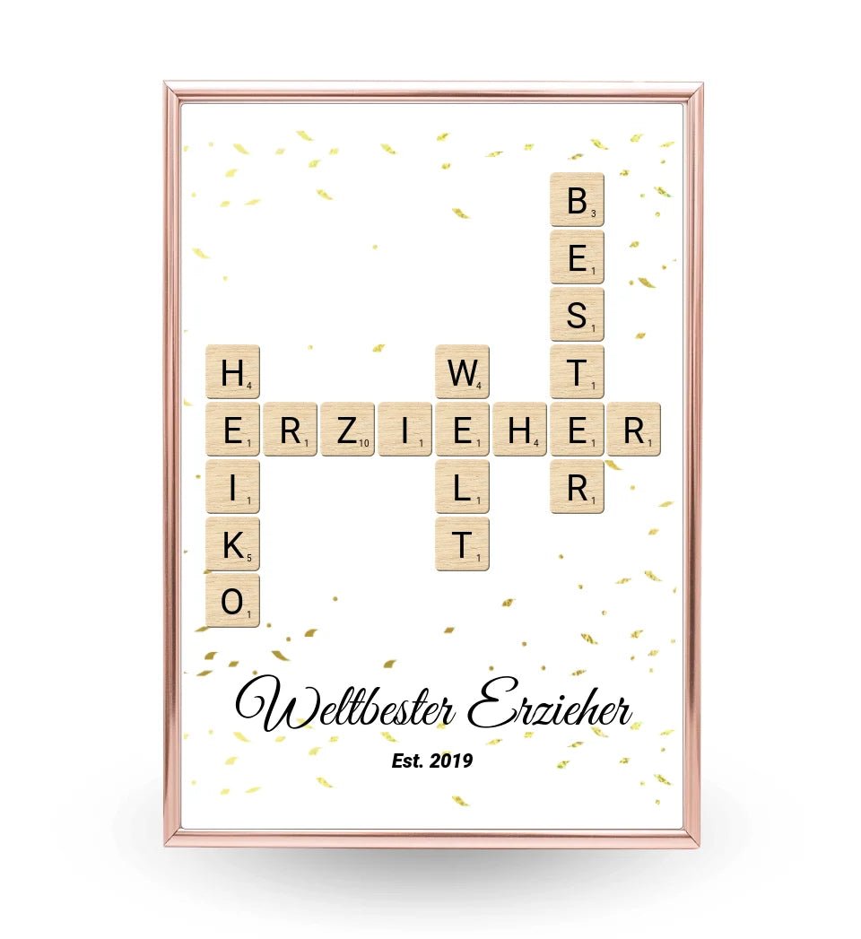 Weihnachtsgeschenk für Erzieher Scrabble Wort Poster personalisierbar - Cantty