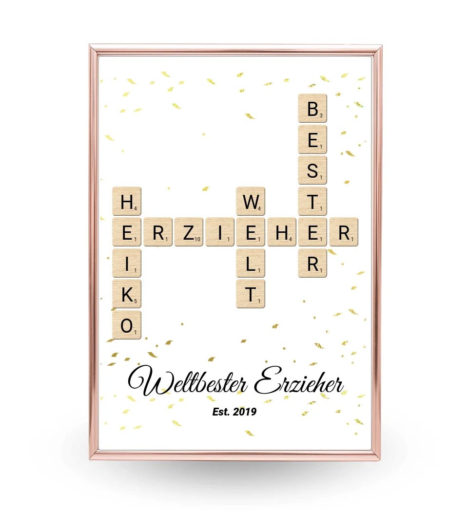 Weihnachtsgeschenk für Erzieher Scrabble Wort Poster personalisierbar - Cantty