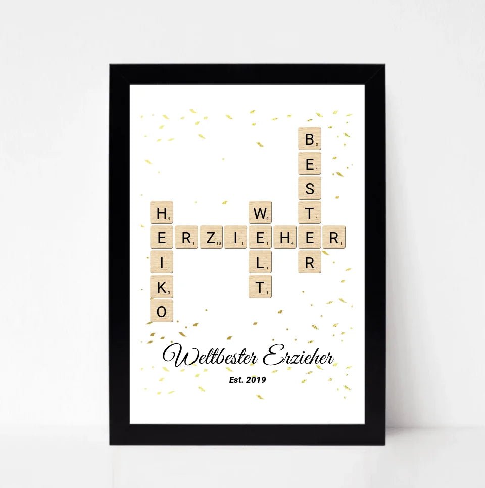 Weihnachtsgeschenk für Erzieher Scrabble Wort Poster personalisierbar - Cantty