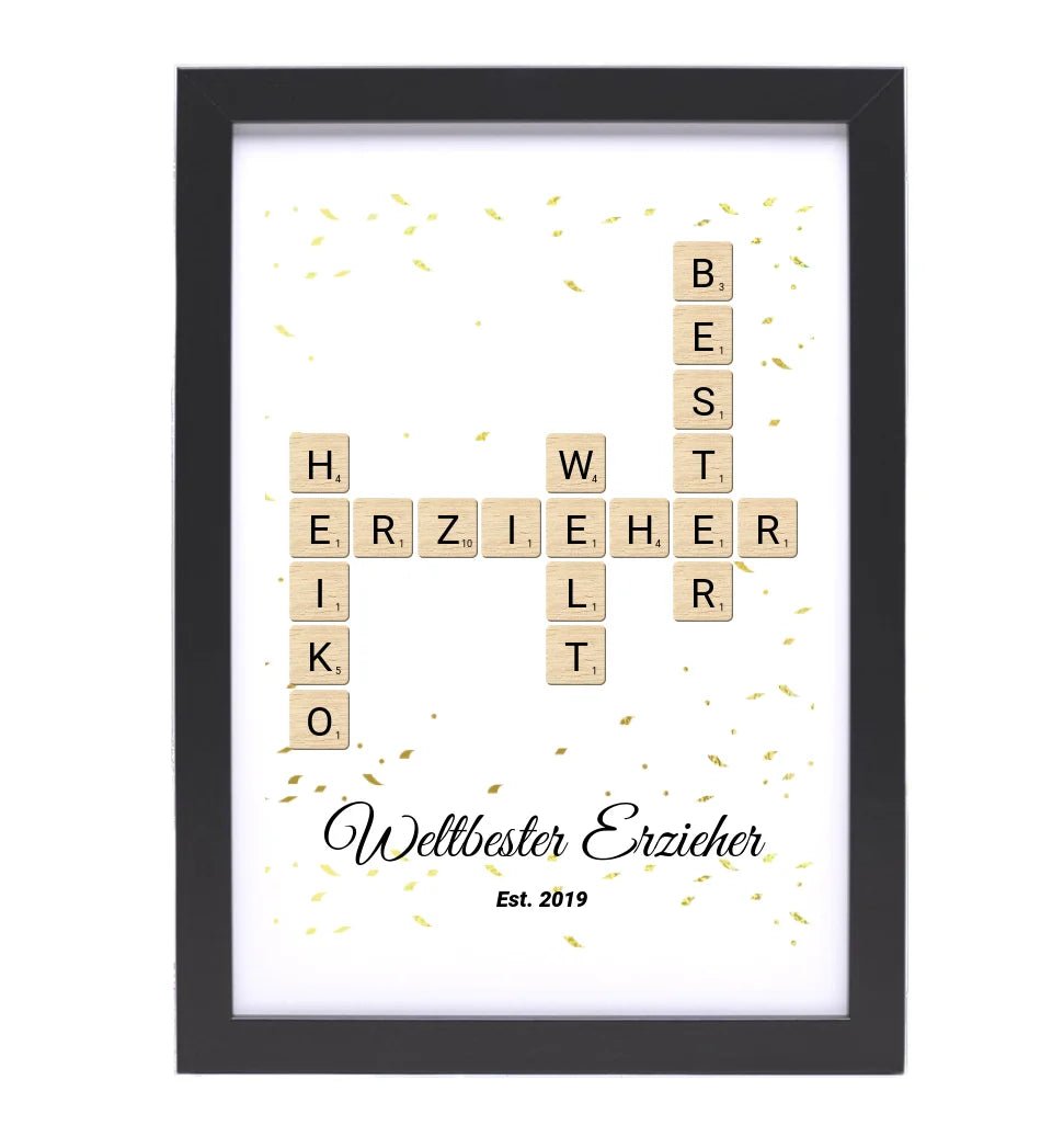 Weihnachtsgeschenk für Erzieher Scrabble Wort Poster personalisierbar - Cantty