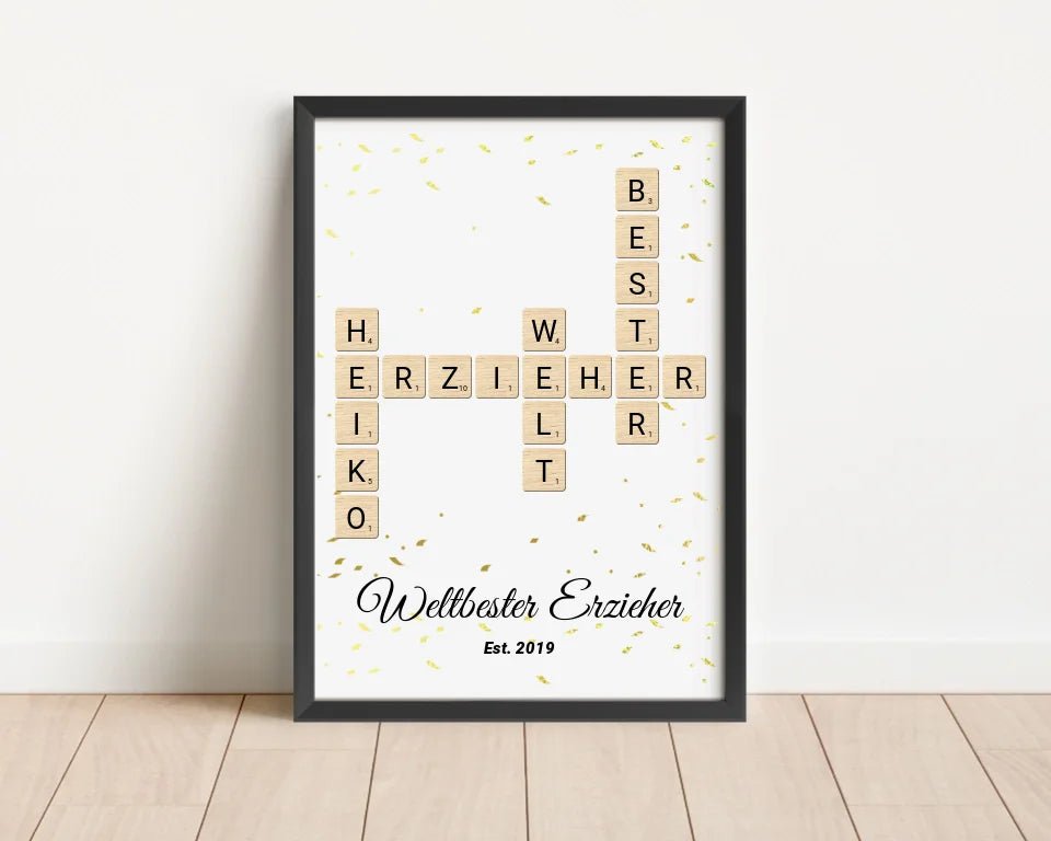 Weihnachtsgeschenk für Erzieher Scrabble Wort Poster personalisierbar - Cantty