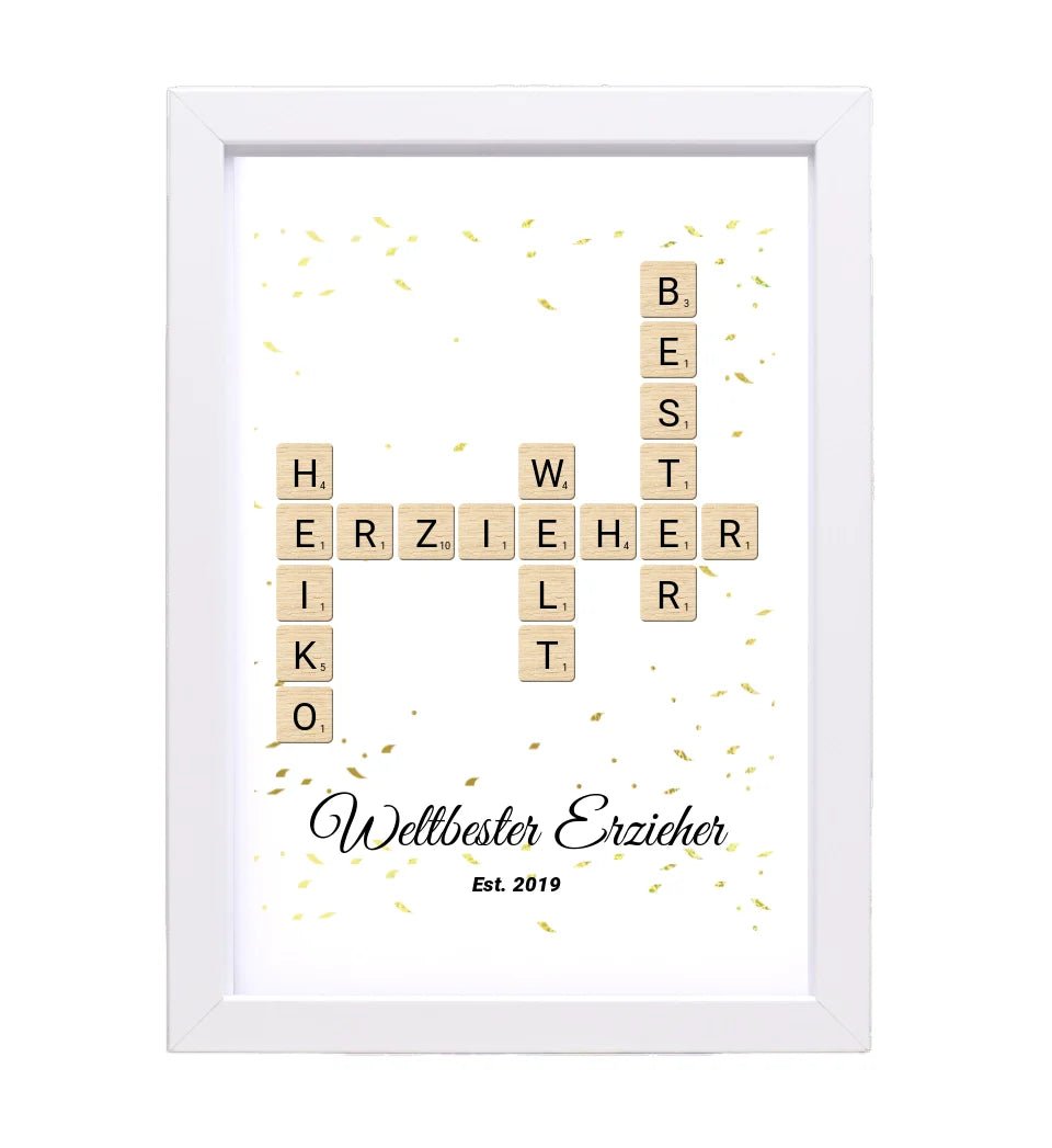 Weihnachtsgeschenk für Erzieher Scrabble Wort Poster personalisierbar - Cantty