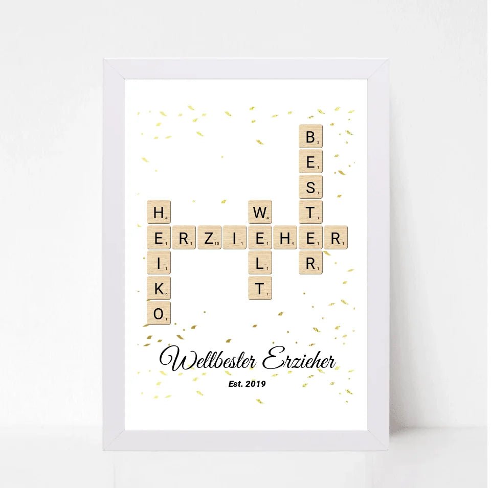 Weihnachtsgeschenk für Erzieher Scrabble Wort Poster personalisierbar - Cantty