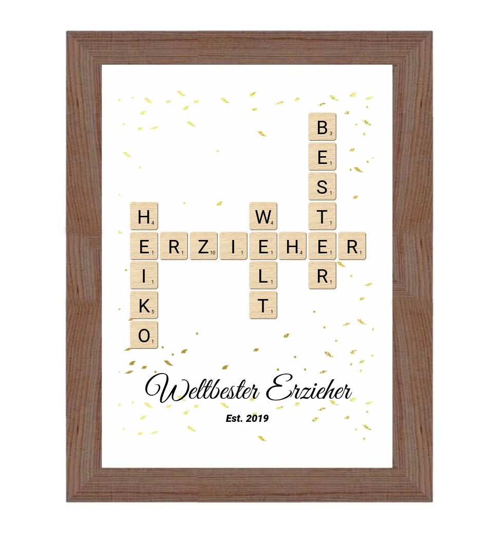 Weihnachtsgeschenk für Erzieher Scrabble Wort Poster personalisierbar - Cantty