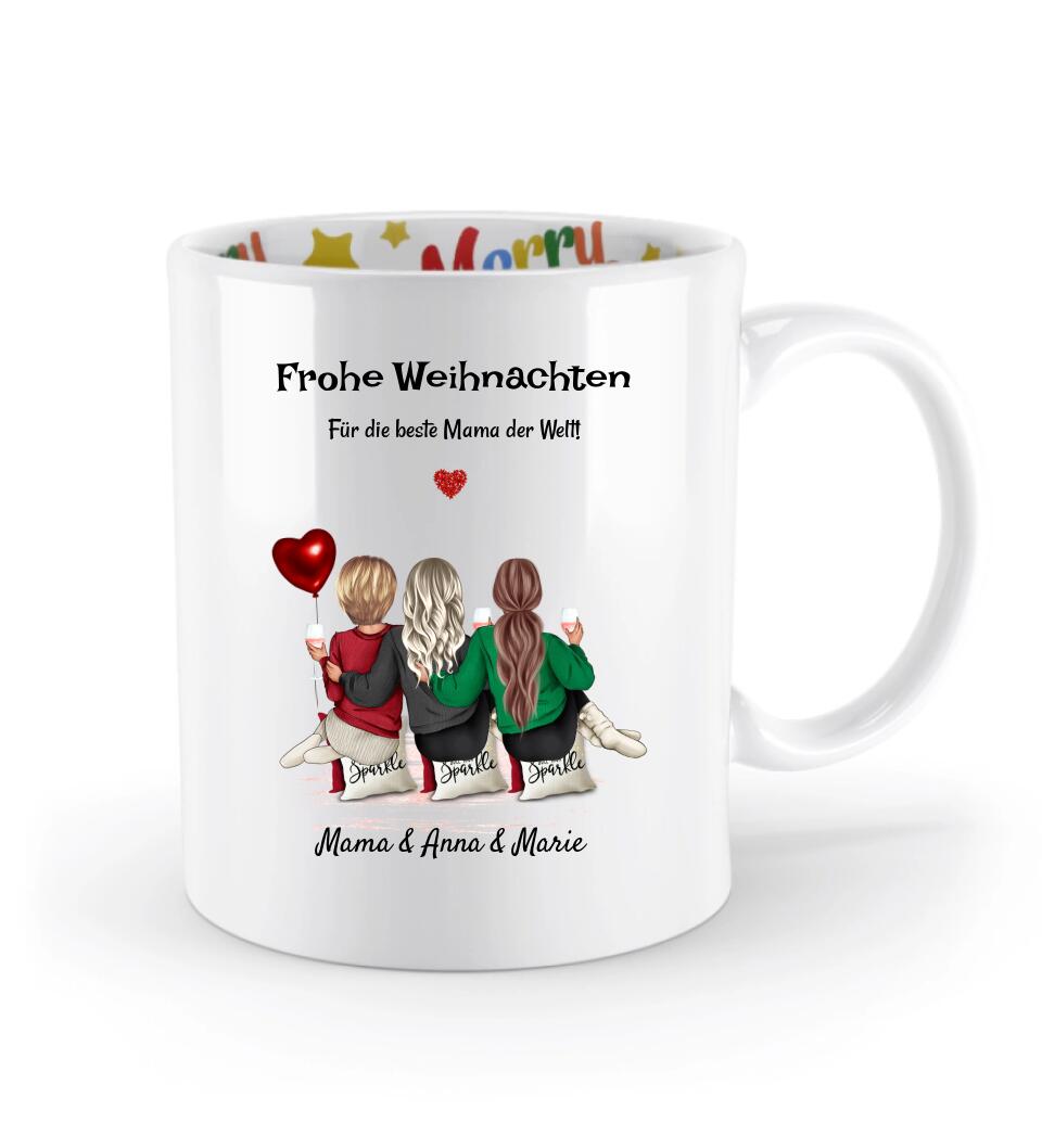 Geschenk Mama und 2 Töchter Weihnachtstasse personalisiert - Cantty